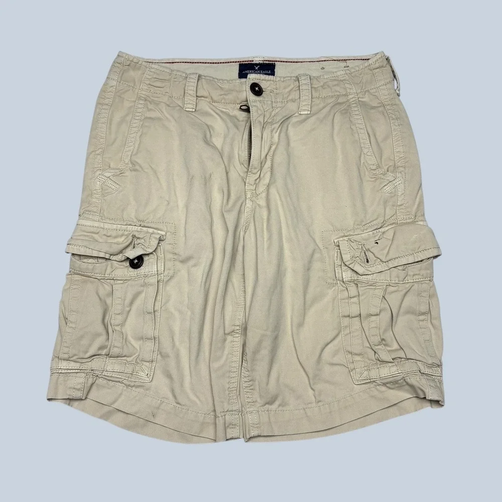 American Eagle Mens Khaki Cargo Shorts Tan Cotton Utility Size 30 1264